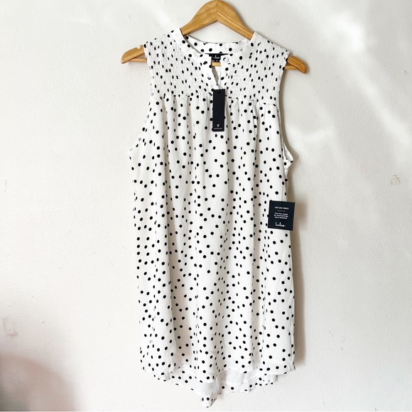 NWT Lulus Genuine Adoration White Polka Dot Babydoll Dress Sz M Shift Sleeveless - Picture 2 of 11